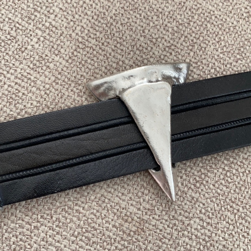 NWOT Hand made Hammered metal and black leather cuff bracelet